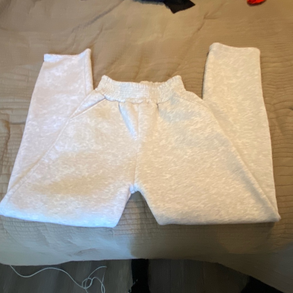 Gray Cream Sweatpants with Elastic Waistband and Cuffs